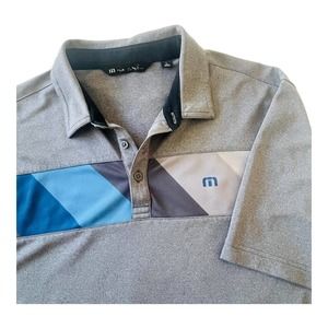 Travis Mathew Polo Shirt Mens Size Large Gray Striped Short Sleeve Golf Casual